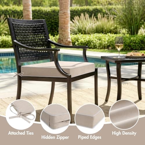 MIULEE Beige Outdoor Chair Cushions Set of 2, 19x19x3 Inch Waterproof Patio Seat Cushions for Outdoor Furniture Couch Sofa, 3 Year Color Fastness High Density Foam with Adjustable Ties — view 4