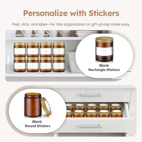 Tecohouse 8oz Amber Glass Jars with Gold Metal Lids, 3 Pack Candle Jars with Blank Labels, 250g Wide Mouth | Lotion Container for Sample, Cream, Lotion, Honey, Powder, Jelly | Home & Beauty — view 4