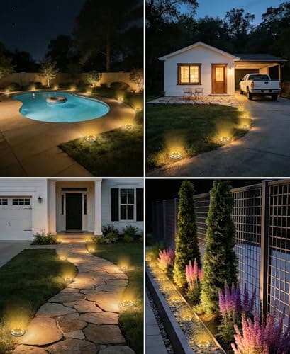 LOTMOS Solar Ground Lights Outdoor, 8 Pack 8 LED Garden Lights Solar Powered, Waterproof Pathway Disk Lights, Mini Puck Landscape Lighting for Pool Walkway Lawn Driveway Patio Yard, Warm White — view 5