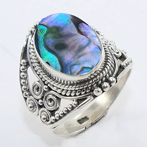 Fine Sterling Silver Ring For Women &s Abalone Shell Ring Sterling Silver Minimalist Ring Bezel Set Gemstone Ring — view 2