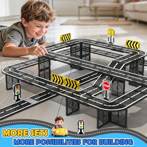 IGIVI Magnetic Tiles Road with Bridge Clamp, STEM Magnetic Building Blocks for Kids, Educational Montessori Sensory Toys for Kids Ages 3-5 4-8 5-7, Gift for 3+ Year Old Boys Girls — view 5