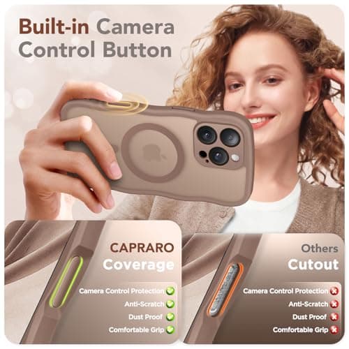CAPRARO for iPhone 16 Pro Case for Women Girls, Upgraded [Full Camera Protection] [Compatible with MagSafe] Cute Wave Translucent Matte Phone Case for iPhone 16 Pro, Brown — view 4