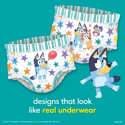 Pampers Easy Ups Girls & Boys Potty Training Pants, Size 7 (5T6T), Bluey Absorbent Training Underwear, Up to 100% Leakproof Day and Night, Hypoallergenic, 1 Pack (Count of 70) — view 8
