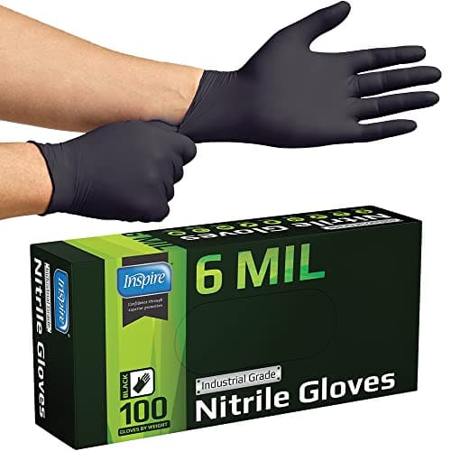Inspire HEAVY DUTY 6Mil ORIGINAL Quality Stretch Nitrile Gloves Black Disposable Latex Free | Food, Industrial, Mechanic Tattoo (6Mil Black, Small) — view 7
