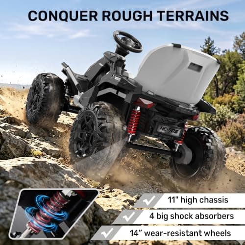 ANPABO 24V 4x4 Ride On Toy for Big Kids, 4x200W Motors, 5MPH, Kids Car w/Parent Remote, Wide Adjustable Seat, Headlights, Metal Frame, Shock Absorbers, 4 Wheeler Quad for Kids 3-12, White — view 3