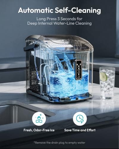 EUHOMY Ice Maker Countertop, 9 Cubes Ready in 6 Mins, 26lbs/24H, Self-Cleaning, Portable Ice Maker Machine with Carry Handle, Basket and Scoop, 2 Sizes of Bullet Ice for Home, Kitchen, Office — view 6