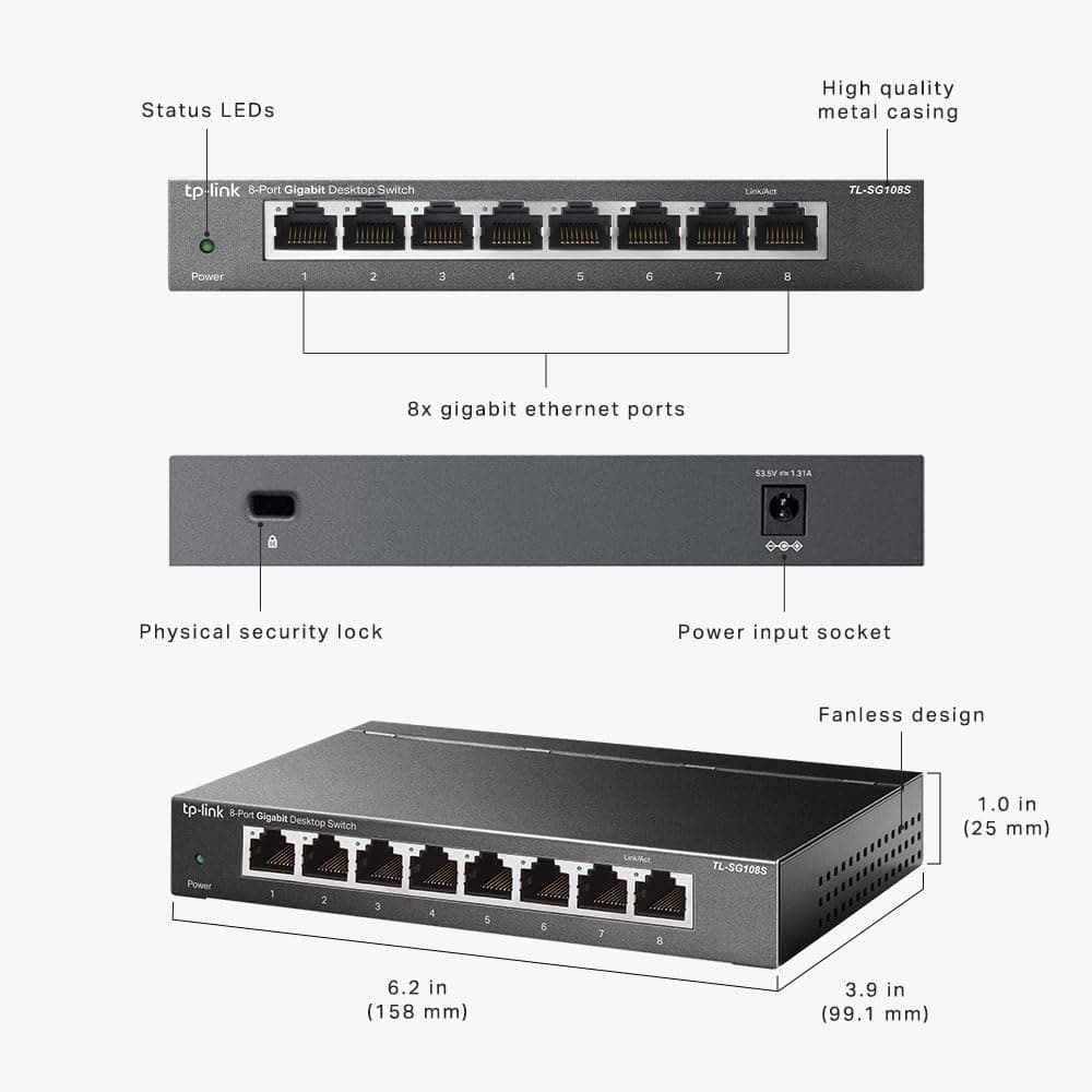 TP-Link TL-SG108S 8 Port Gigabit Network Switch, Power Saving, Plug & Play, Metal Case, Ethernet Switch, Ethernet Splitter, Support QoS & IGMP Snooping, Desktop or Wall Mount — view 7