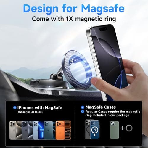 ANDERY Car Phone Holder for Magsafe [78+LBS Strongest Suction & 2400gf Magnetic] 360° Adjustable Car Phone Mount, Phone Holders for Your Car for iPhone 17-12 Pro Max Plus Air, Carbon Fiber — view 5
