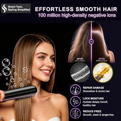 Quick Styling Cordless Heated Hair Comb – 2026 Upgraded Version, Perfect for Travel, Business, Outdoor Shooting, On-the-Go Quick Frizz Taming, Fast Heating, Ionic & Ceramic Hair Care, 4 Adjustable Heat Levels with Display, Type-C Port, for Fine, Normal & Slightly Wavy Hair, Black — view 2