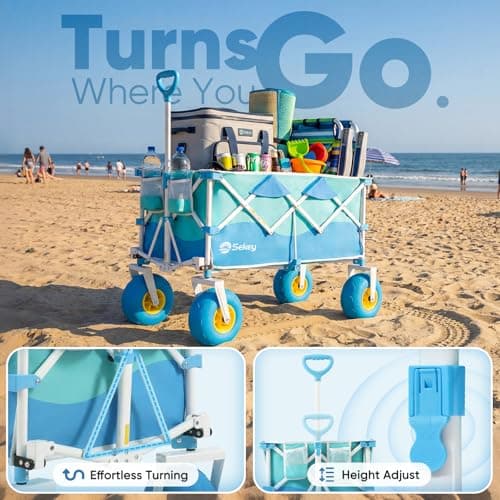 Sekey Heavy Duty Beach Wagon with 9" Big Sand-Proof Wheels – 600lb Capacity, 200L Oversized Foldable Cart | Adjustable Handle & All-Terrain Tires for Sand, Camping, Groceries — view 5