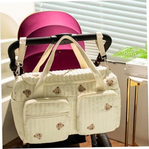Diaper Bag, Baby Bag, Quilted Diaper, Teddy Bear Pattern Cute Duffle Portable & Lightweight for Hospital and Weekender Travel, 18.9x8.7x10.2in — view 4