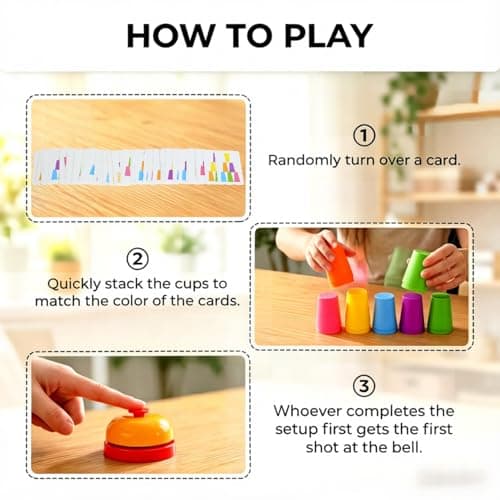 Speed Stacking Cups Game Set - 12 Stacking Cups, 54 Cards, Bell - Cup Stacking Set for Competitive Play & Cognitive Training - Family Battle or Classroom Stacking Game, Parent-Child Interactive Toy — view 4