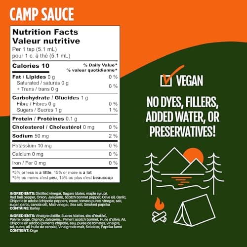 Heartbeat Hot Sauce Camp Sauce 2-Pack, 177 mL x2, 5/10 Heat, Smoky Scotch Bonnet Sauce For Breakfast Sandwiches, Hot Dogs And Bbq