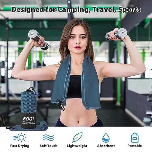 BOGI Microfiber Travel Sports Towel-Quick Dry Towel, Soft Lightweight Microfiber Camping Towel Absorbent Compact Travel Towel for Camping Gym Beach Bath Yoga Swimming Backpacking (M:40''x20''-Nblue) — view 5
