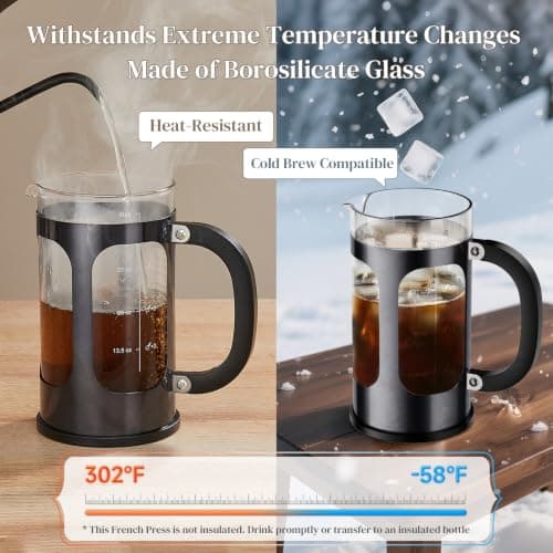 Veken French Press Coffee Maker, No Plastic Touching Cafe,34oz 1 L Cafetera — view 5