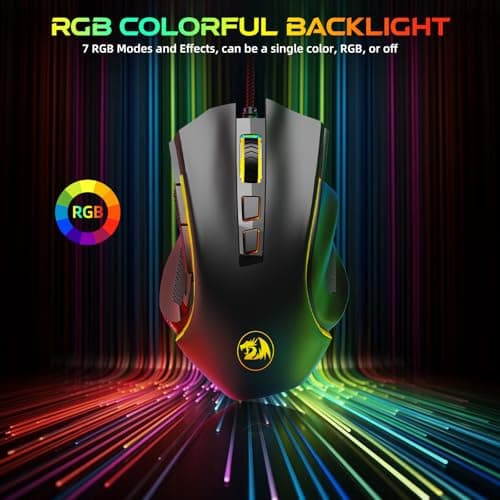 Redragon M602 Gaming Mouse, Ergonomic RGB Gaming Mouse Wired with 7200 Adjustable DPI, 9 Programmable Buttons, Professional Software for Gamer Office [Black] — view 5
