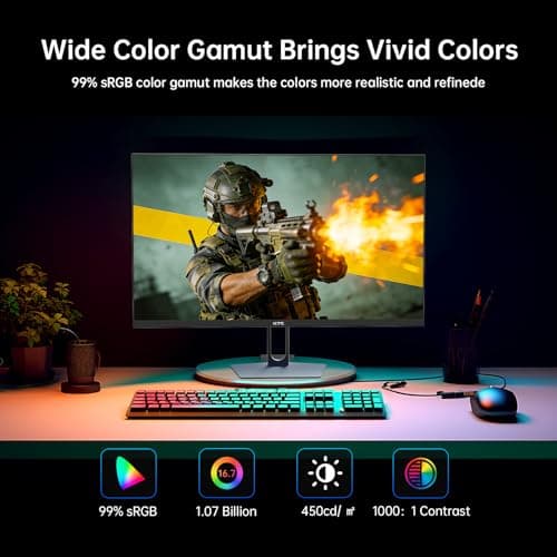 KTC 27 Inch QHD Gaming Monitor, 2K 200Hz Up to 210Hz 1ms Fast IPS Computer Monitor, HDR400, 1440P with Adaptive Sync, Built-in Speakers, Tilt Adjustment, HDMI Displayport, VESA Compatible, H27T22C-3 — view 4