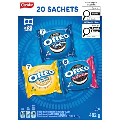 OREO, 20 Snack Packs (Individually Wrapped), 40 Cookies, School, Lunch, Travel, Gift, Birthday, Bulk Variety Pack of OREOs Original Chocolate & Double Stuf & Golden Vanilla Sandwich Cookies, 482g — view 10