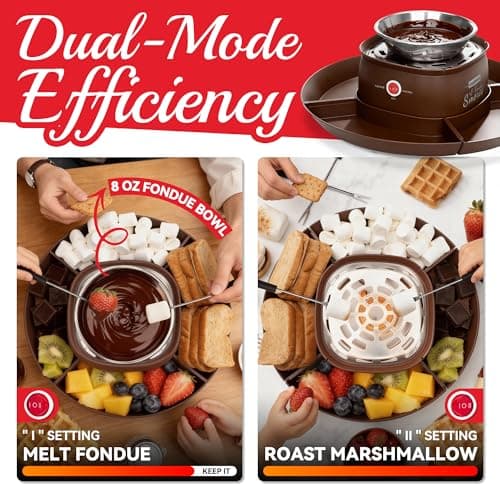 SugarWhisk 2 in 1 Electric Smore Maker & Fondue Set, Marshmallow Roaster with 4 Forks, Indoor Smores Kit for Kids & Couples, Cheese & Chocolate Fondue Pot, 4 Detachable Trays, Brown — view 2