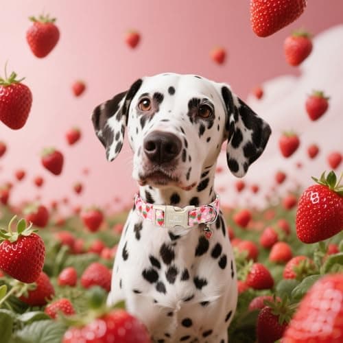 Maca Bates Pink Strawberry Basic Dog Collar for Medium Girl Boy Dogs with Cute Strawberry Charm,Strawberries Pattern, Adjustable Durable Soft Blueberry Birthday Gift Collars for Male Female Puppy — view 2