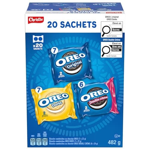 OREO, 20 Snack Packs (Individually Wrapped), 40 Cookies, School, Lunch, Travel, Gift, Birthday, Bulk Variety Pack of OREOs Original Chocolate & Double Stuf & Golden Vanilla Sandwich Cookies, 482g — view 3