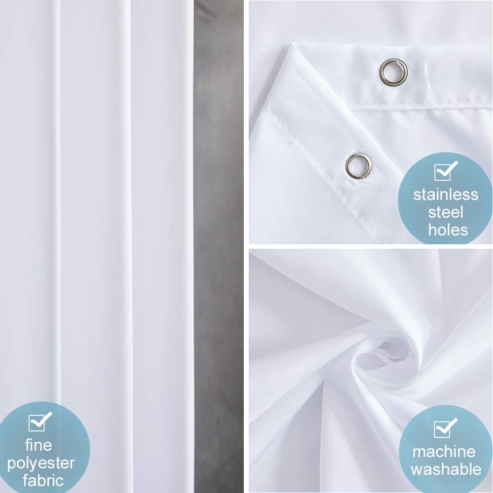 Cortinas Baño Blanca Antimoho Antibacteriano Impermeable Poliester Tela Lisa Lavable, con 12 Ganchos Plásticos, 180x200 Cortina. — view 3