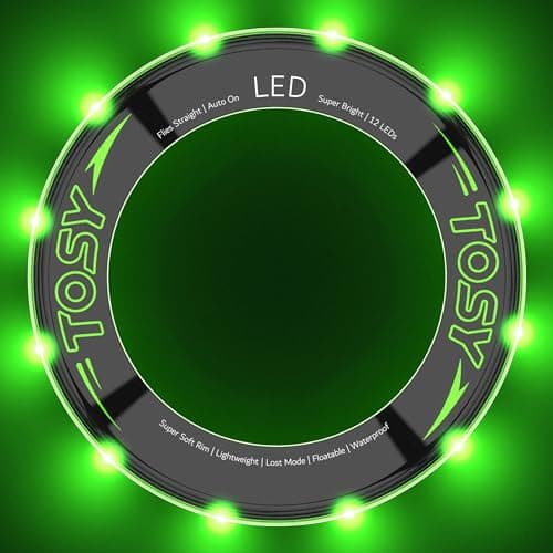 TOSY Flying Ring - 12 Monocolor LEDs, Super Bright, Lost Mode, Auto Light Up, Birthday Gift for Kid/Teen/Boy/Girl, Safe, Waterproof, Pool/Beach/Camping Toy (Green)