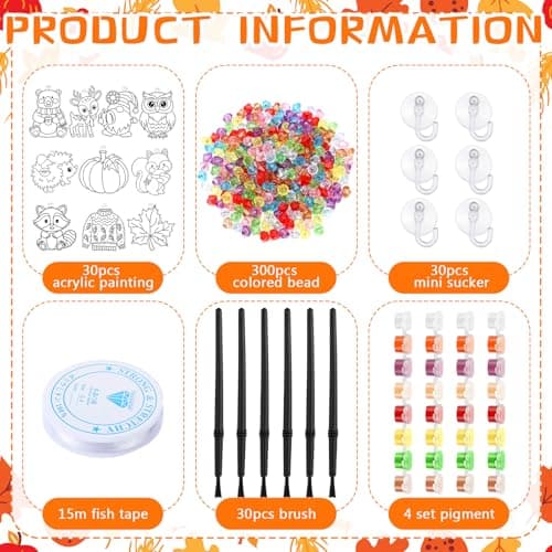 Beeveer 30 Sets Fall Animals Suncatchers Art Kits DIY Thanksgiving Squirrels Owl Suncatcher Crafts Paint Your Own Window Ornaments for Adults Autumn Activity Party Favor — view 3