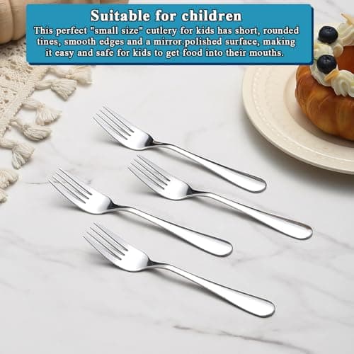 Cake Forks Set of 12, Berglander Stainless Steel 14cm Dessert Fork for Cocktail, Dessert, Cake, Tea, Fruit, Cheese, Appetizer Small Forks for Party, Hotel, Restaurant, Cafes Dishwasher Safe — view 3