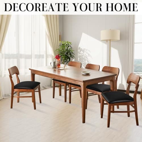 Lufyzora Pu Leather Dining Chair Seat Covers Set of 6, Waterproof Kitchen Chair Covers Stretch Chair Cover for Kitchen/Dining Room/Hotel, Tasteless seat Covers for Chairs (Black - 6 PCS)