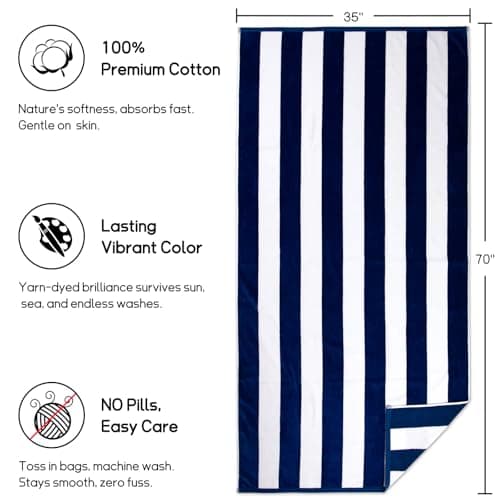Ouxiaobai Cotton Oversized Beach Towel - 180 x 90 CM Striped Pool Towel, Soft Velour Cabana Swim Towel — view 2