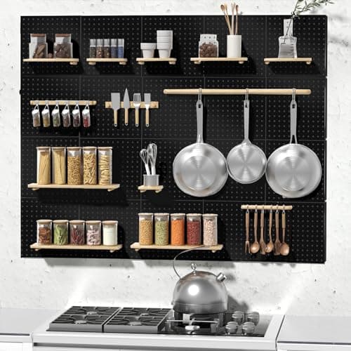 FZK Peg Board, 6PCS Metal Pegboard, 30cm*30cm, Heavy Duty Pegboard Wall Organizer with Frame. Black Pegboard for Wall, Garage, Workbench, Craft Room, Tool Organization — view 5