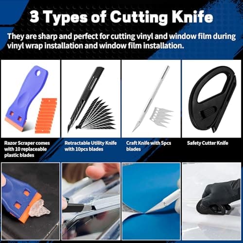 Arayker Car Wrap Tool Kit Vehicle Wrapping Tools Vinyl Wrap Applicator Tool Kit Window Tint Tools with Gloves & Vinyl Wrap Magnetic Holder for Car Wrapping, Window Tinting — view 4