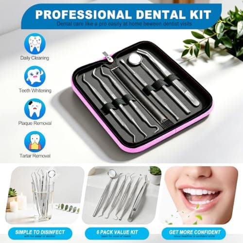 G.CATACC Dental Tools, Dental Pick Teeth Cleaning Tools Hygiene Kit, Plaque Remover for Teeth, Professional Stainless Steel Tooth Scraper Plaque Tartar Cleaner - with Case — view 4