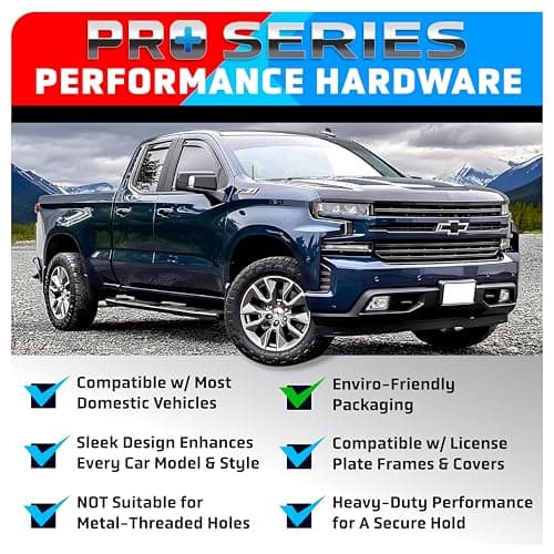 PRIME AVE Black Oxide Stainless Steel License Plate Screws with Nylon Inserts for Securing Front & Rear License Plates, Frames & Covers – License Plate Fasteners Fit Most Domestic Vehicles (Set of 4)