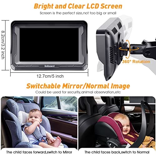 DoHonest Baby Car Camera HD 1080P - Rear-Facing Car Baby Monitor with Night Vision, Adjustable View Angle, Easy Setup, Anti-Glare Display, Safety for Kids & Infants — view 3