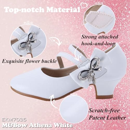EIGHT KM Girls High Heel Dress Shoes Mary Jane Wedding Party Pumps Princess Shoes EKM7035 Microfiber Leather Athena Metallic Bow White US Little Kid Size 13 — view 6