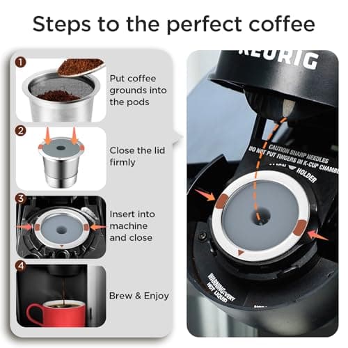 Noalto Reusable K Cups and Coffee Pods,Universal stainless steel k Cups for Keurig 2.0 and 1.0 Coffee Makers machine(2pack) — view 4