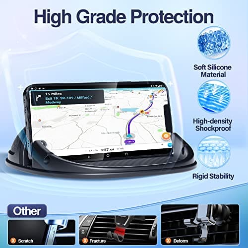 Loncaster Car Phone Holder, Car Phone Mount Silicone Car Pad Mat for Various Dashboards, Slip Free Desk Phone Stand Compatible with iPhone, Samsung, Android Smartphones, GPS Devices and More, Black — view 3