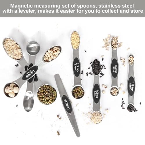 Magnetic Measuring Spoons Set Stainless Steel with Leveler, Stackable Metal Tablespoon Measure Spoon for Baking, Cups and Spoon Set Kitchen Gadgets Apartment Essentials Fits in Spice Jars — view 2
