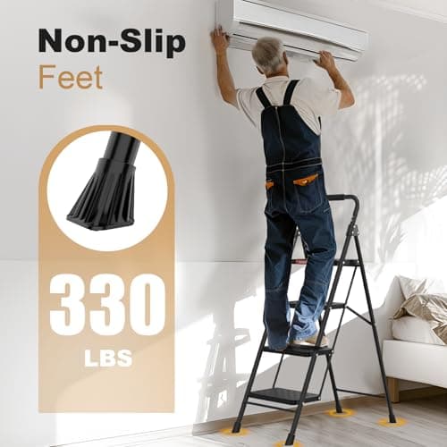 HBTower Step Ladder, 4 Step Ladder with Wide Anti-Slip Pedal, Step Stool Foldable with Cushioned Handle, 330 Capacity for Home and Kitchen — view 3