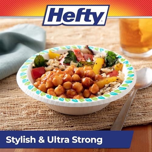Hefty Compostable Paper Bowls, 12 oz, 30 Count, Patterned Disposable Bowls for BBQs, Parties, Holidays, Potlucks, and Everyday Use, Soak-Resistant, Made with Plant-Based Materials, Microwave Safe — view 3