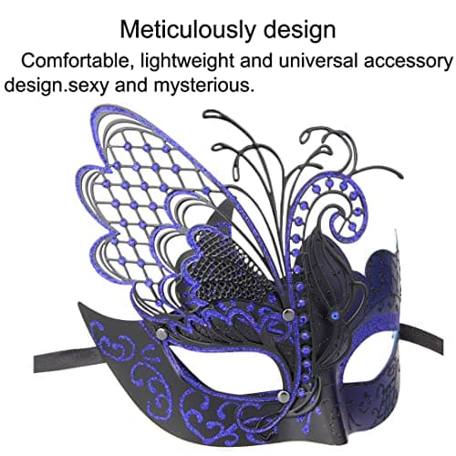 IETANG One Pair Couple's Gorgeous Venetian Masquerade Masks Party Costumes Accessory (Butterfly-blue) — view 3
