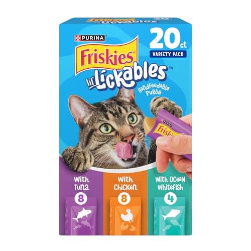 Friskies Purina Lil’ Lickables with Chicken, with Tuna or with Ocean Whitefish Variety Pack Lickable Cat Treats  - 10 oz (Pack of 20)