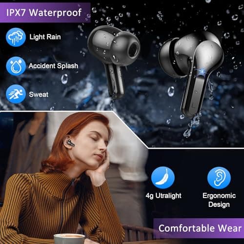Wireless Earbuds, Bluetooth 5.3 Headphones Deep Bass HiFi Stereo, New Ear Bud with 4 ENC Noise Cancelling Mic, 40H Bluetooth Earbuds with LED Display IP7 Waterproof Wireless Earphones for Android/iOS — view 4