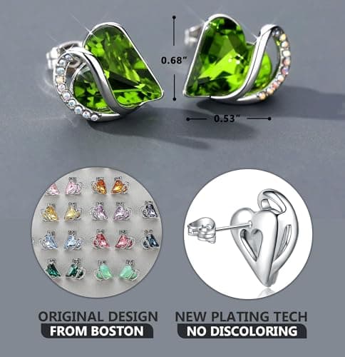 Leafael Infinity Love Heart Stud Earrings for Women, August Birthstone Crystal Peridot Green, Gifts for Mom, Wife, and Her, Silver Tone — view 2