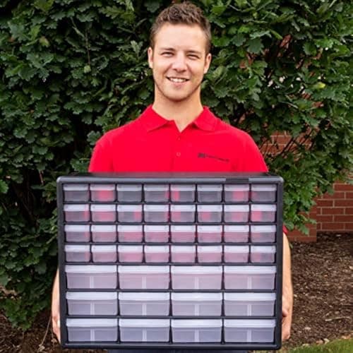 Akro-Mils 44-Drawer Plastic Drawer Storage Cabinet for Garage Organization, Bead Organizer, Building Bricks Storage, Teacher Toolbox, Makeup Organizer, 20" W x 6" D x 16" H, 10144 Black