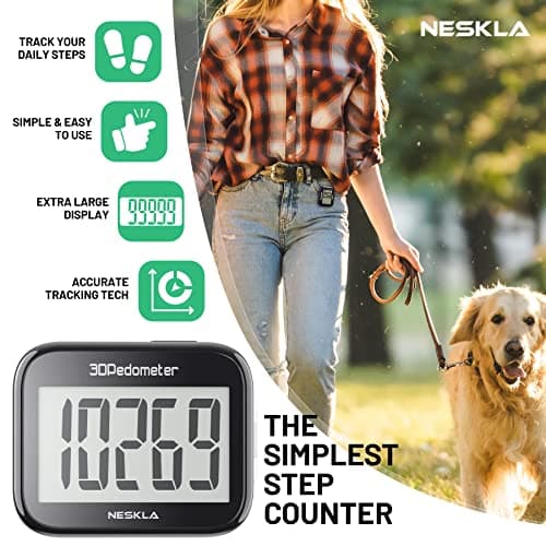 3D Pedometer for Walking, Simple Step Counter with Large Digital Display, Step Tracker with Removable Clip Lanyard, Accurately Track Steps for Men Women Adults Seniors- Black