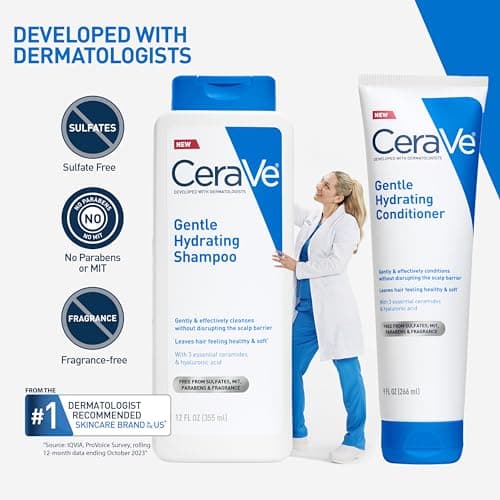 CeraVe Gentle Hydrating Shampoo, With Ceramides, Niacinamide & Hyaluronic Acid For Soft, Healthy Looking Hair & Scalp, Sulfate Free & Color Safe Shampoo, For All Hair Types, 12 Oz — view 7