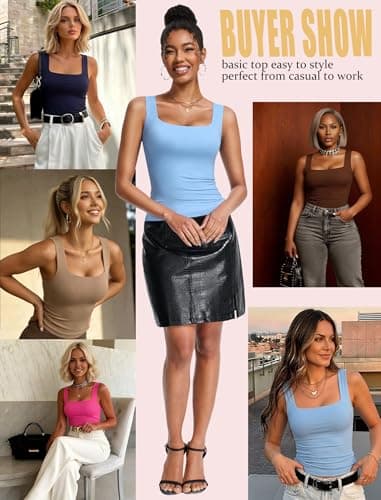 Avidlove Womens Built in Bra Tank Tops Double Lined U Neck Strechy Basic Summer Trendy Going Out Top(White M) — view 5